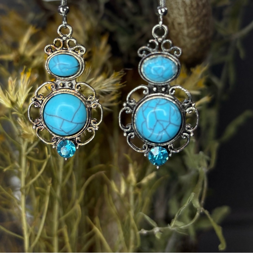 Vintage-Style Silver and Turquoise Earrings